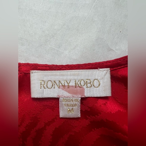Ronny Kobo Womens Red Crew Neck Draped Open Back Silk Monet Top Size M - Picture 8 of 9